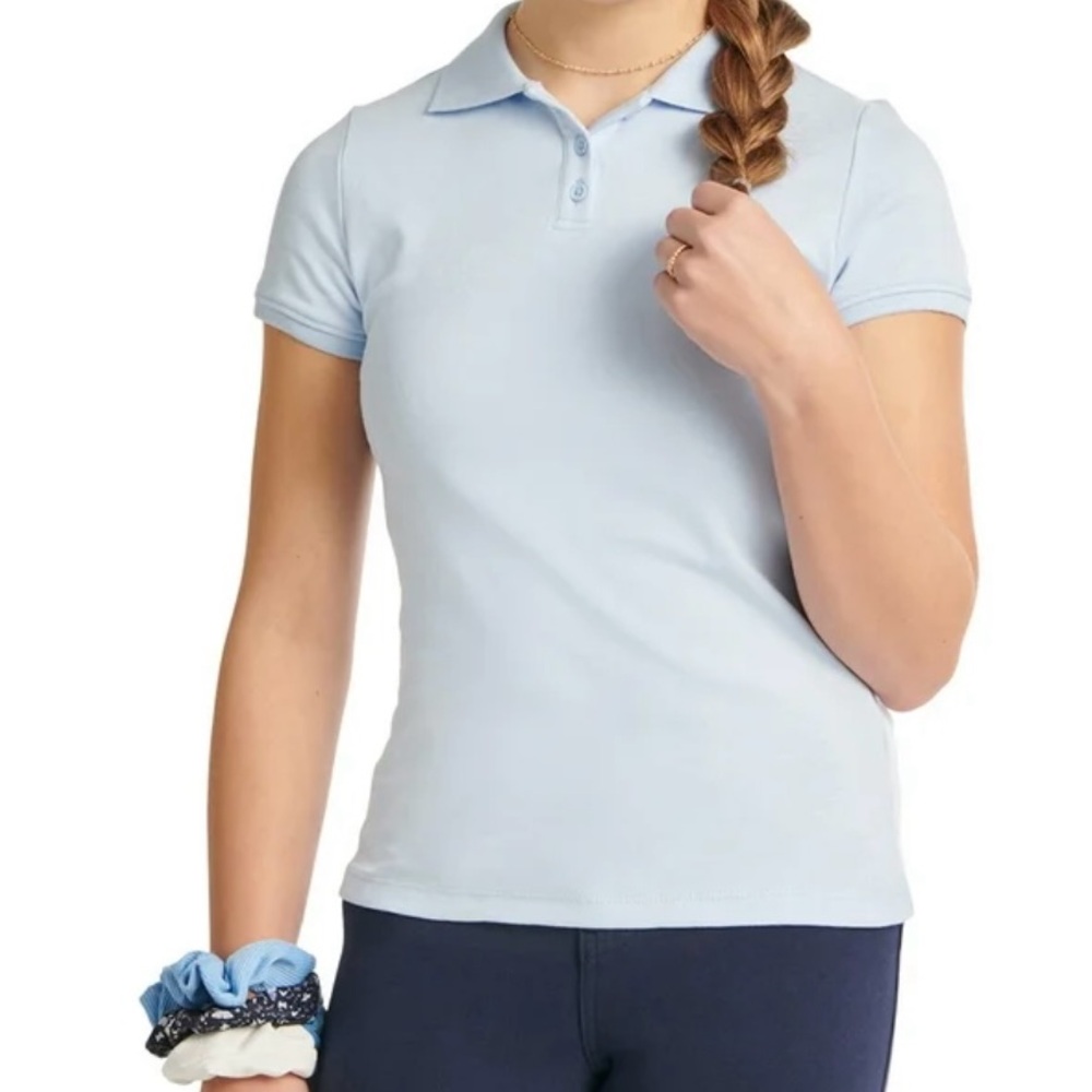 Justice Blue Polo Shirt Short Sleeve Knit for girls size L 12/14 light blue